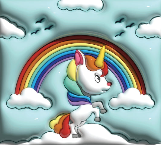 Inflated Rainbow And Unicorn - 3D Inflated 20 Oz Sublimation Transfer