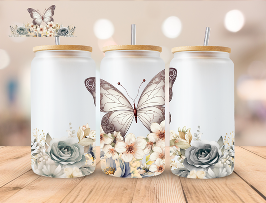 Floral Butterfly - 16 oz / 20 oz Libby UV DTF Wrap