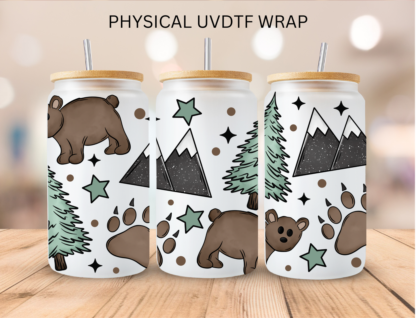 Christmas Bears - 16 oz / 20 oz Libby UV DTF Wrap