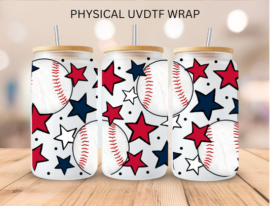 Baseball With Red and Blue Stars - 16 oz / 20 oz Libby UV DTF Wrap