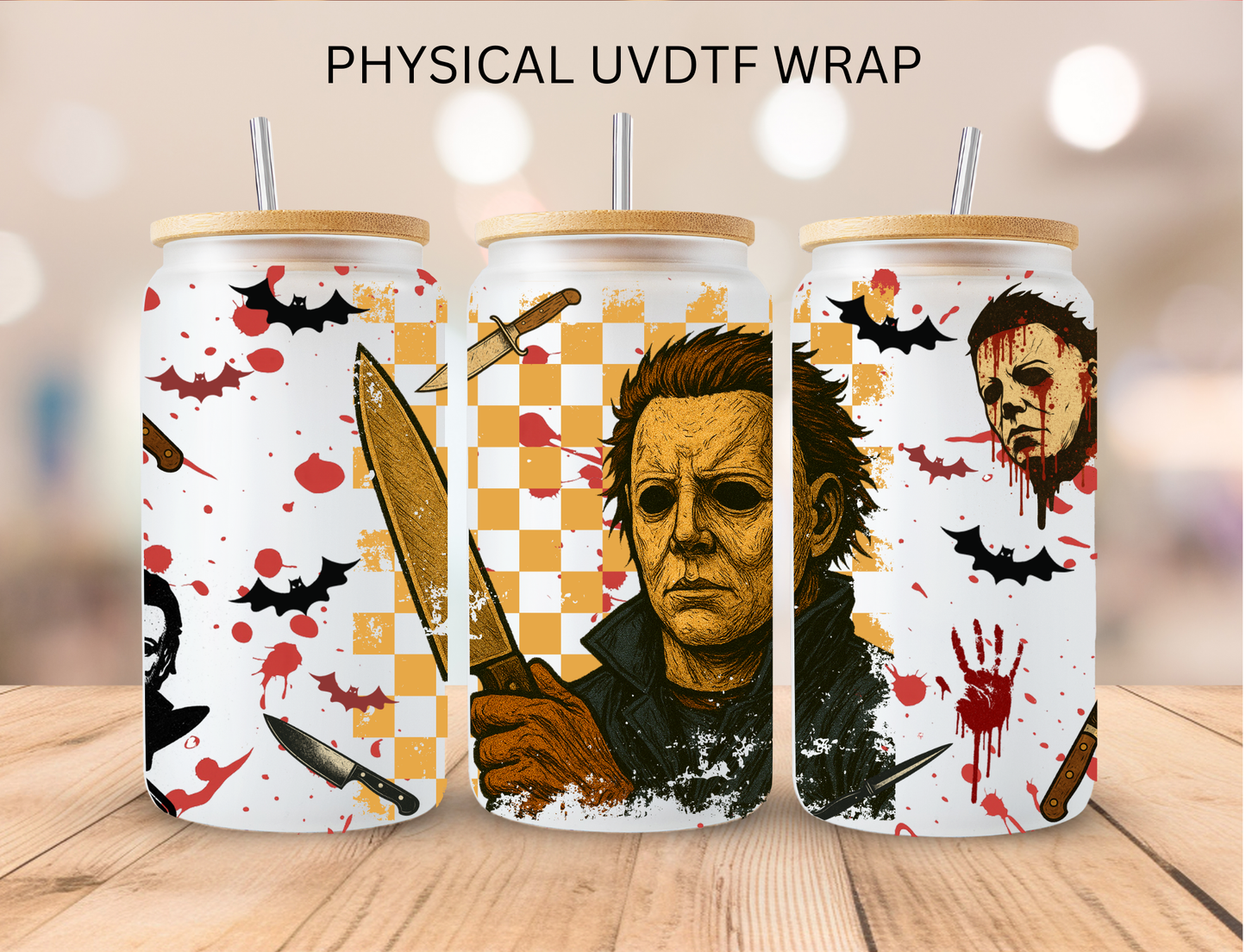 Halloween Checkered Michael - 16 oz / 20 oz Libby UV DTF Wrap