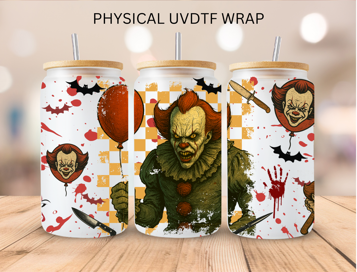 Halloween Checkered Clown - 16 oz / 20 oz Libby UV DTF Wrap