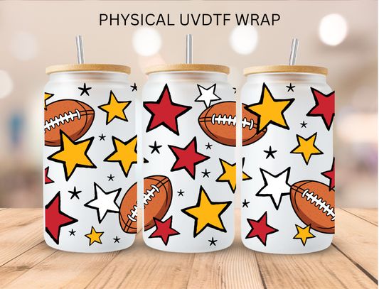 Football With Red N Gold Stars - 16 oz / 20 oz Libby UV DTF Wrap