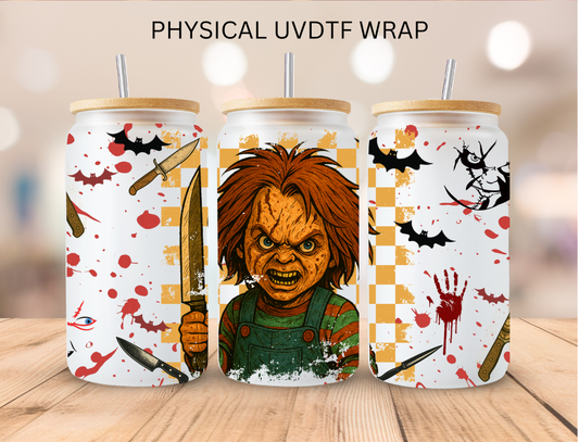 Halloween Checkered Doll - 16 oz / 20 oz Libby UV DTF Wrap