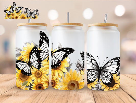 Sunflower and Butterfly's - 16 oz / 20 oz Libby UV DTF Wrap