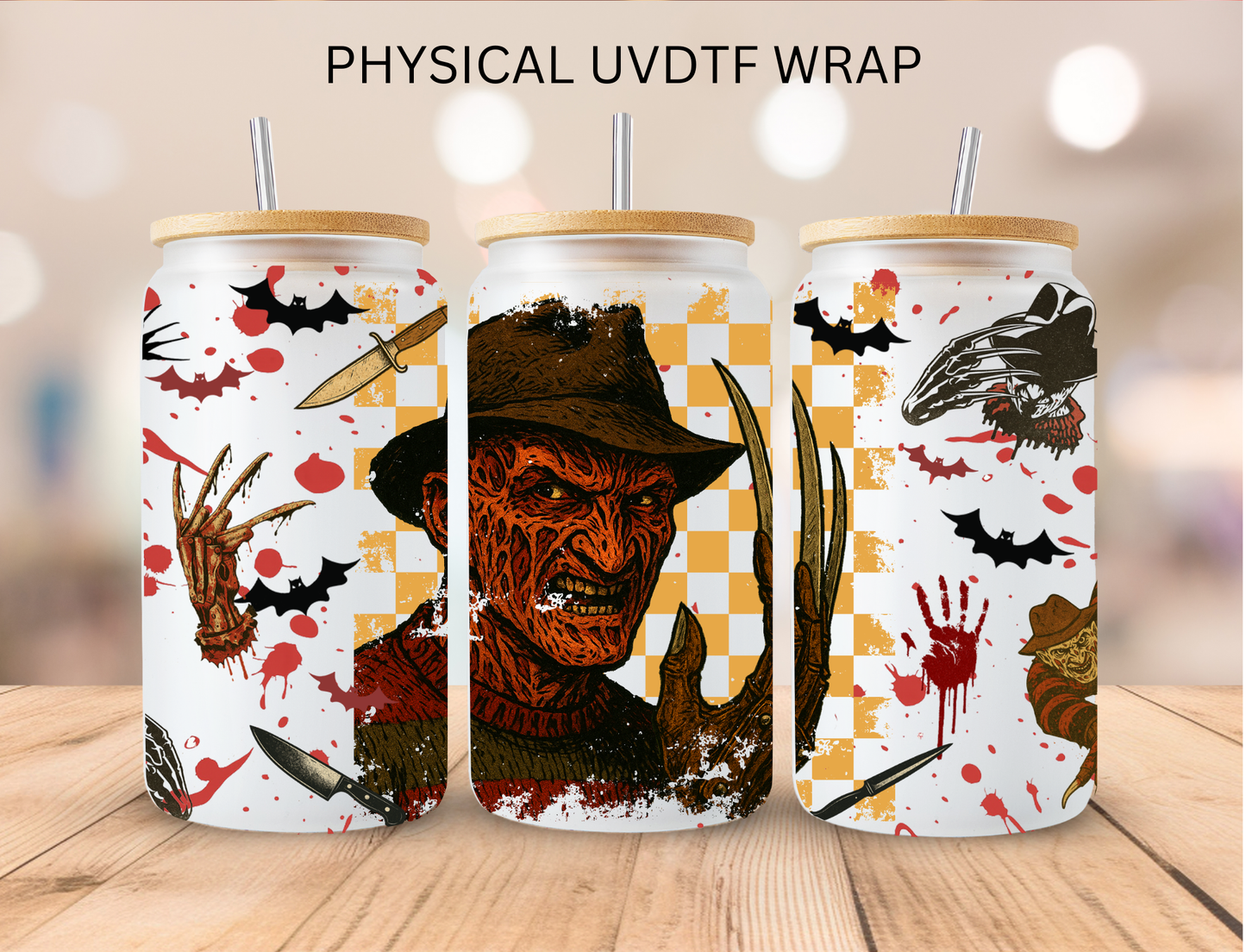 Halloween Checkered Freddy - 16 oz / 20 oz Libby UV DTF Wrap