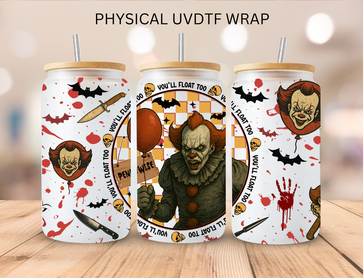 Halloween Worded Clown - 16 oz / 20 oz Libby UV DTF Wrap