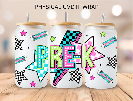 School Checkered Star Pre-K - 16 oz / 20 oz Libby UV DTF Wrap