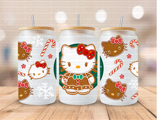 Christmas Gingerbread HK Kitty - 16 oz / 20 oz Libby UV DTF Wrap