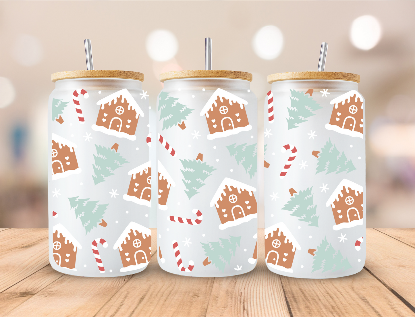 Christmas Cookie Houses - 16oz Libby UV DTF Wrap RTS