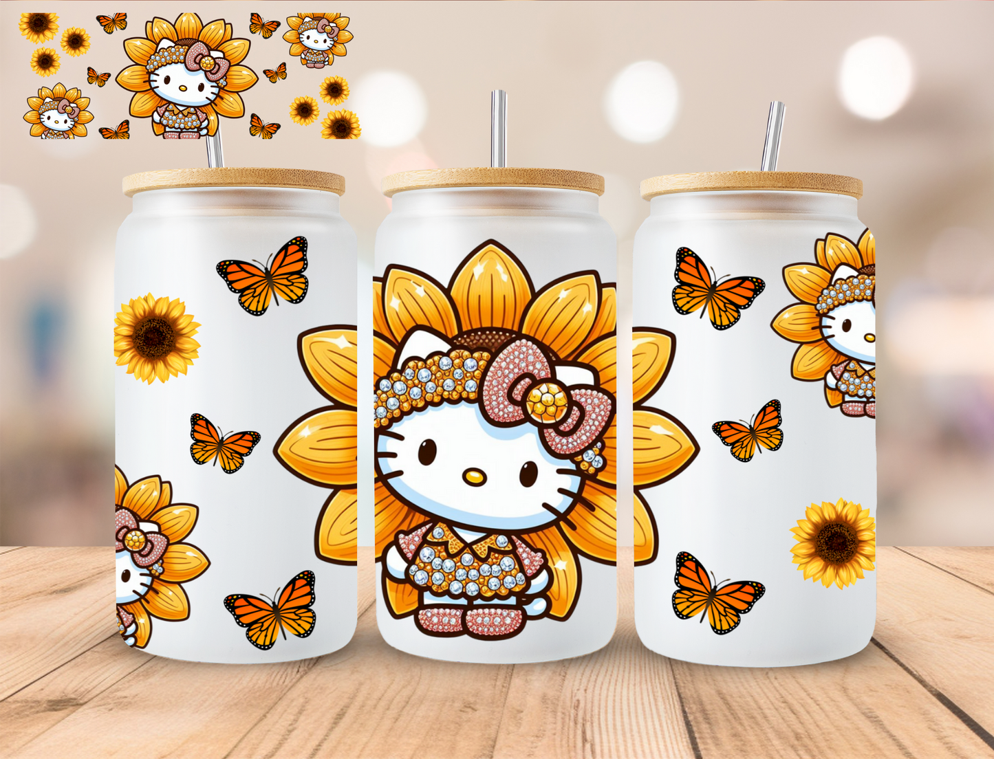 Sunflower Kitty - 16 oz / 20 oz Libby UV DTF Wrap