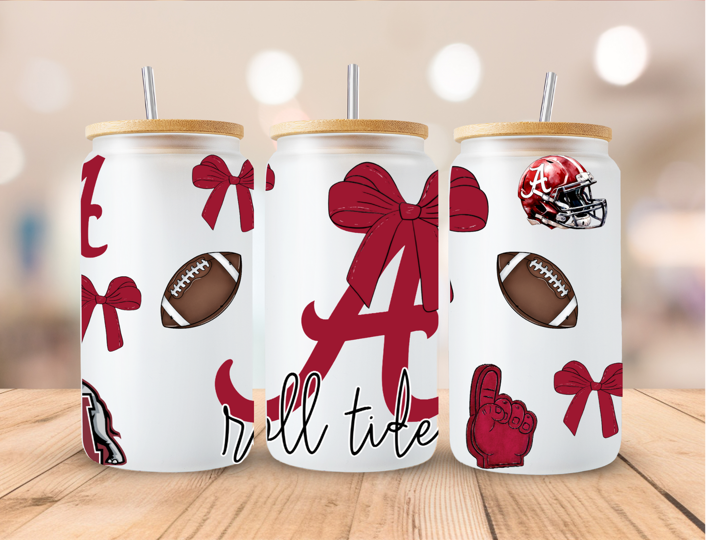 Football Sports Coquette Alabama Rolltide - 16 oz / 20 oz Libby UV DTF Wrap