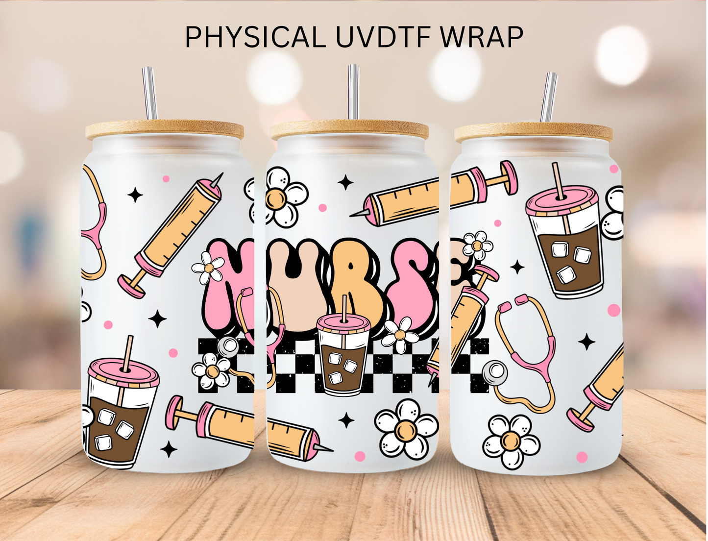 Retro Nurse - 16 oz / 20 oz Libby UV DTF Wrap