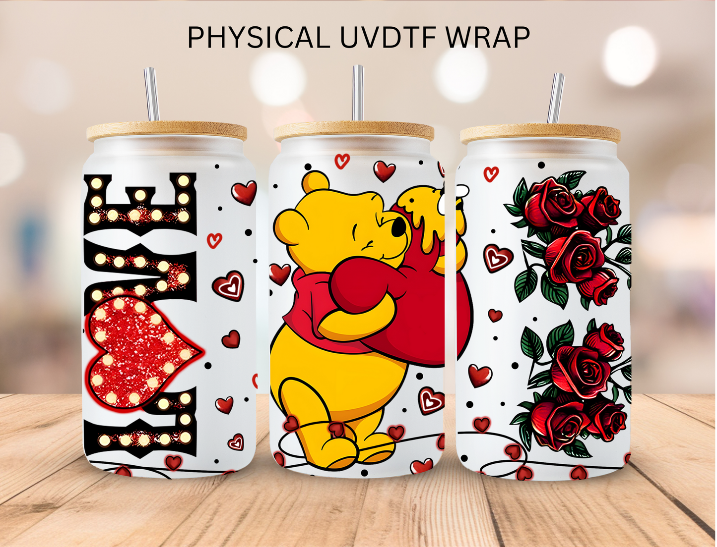 Valentines LOVE Yellow Poo Bear - 16 oz / 20 oz Libby UV DTF Wrap