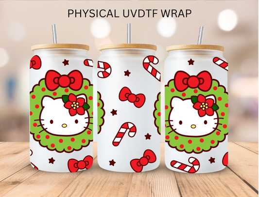 Christmas Kitty Wreath - 16 oz / 20 oz Libby UV DTF Wrap