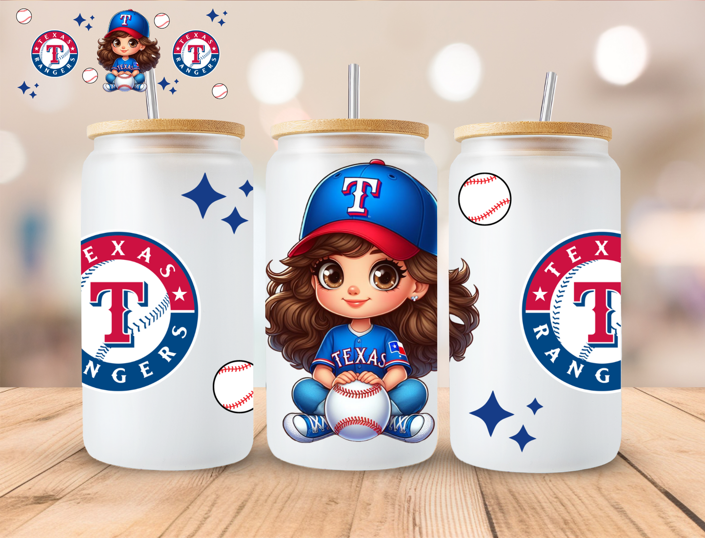 Rangers Baseball - 16 oz / 20 oz Libby UV DTF Wrap