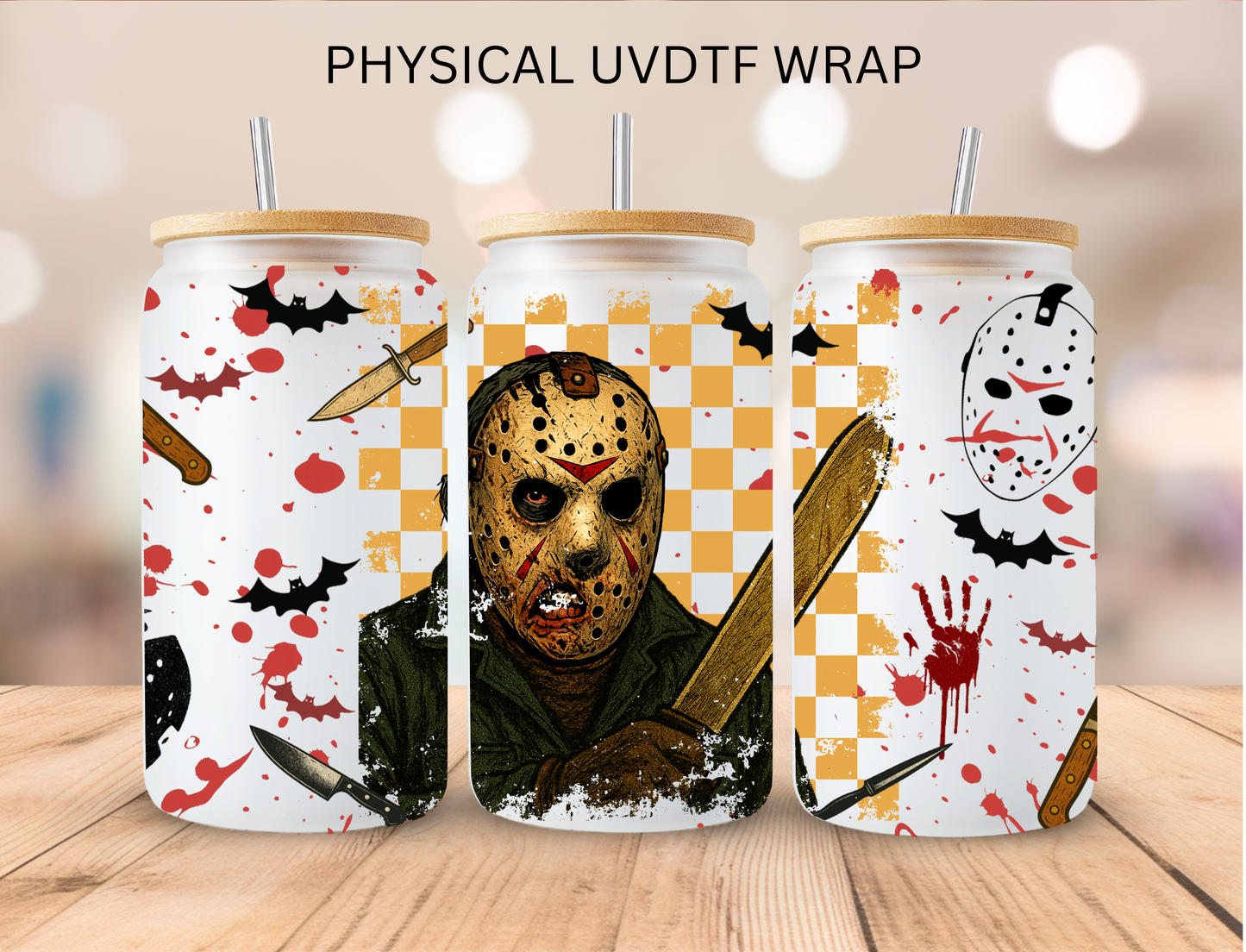 Halloween Checkered Jason - 16 oz / 20 oz Libby UV DTF Wrap