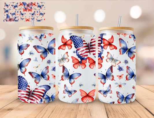 Patriotic Butterfly - 16 oz / 20 oz Libby UV DTF Wrap