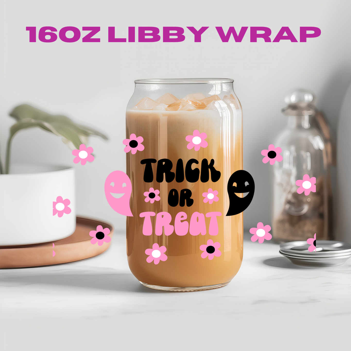 Pink Halloween BOO Collection - 16 oz / 20 oz Libby UV DTF Wrap