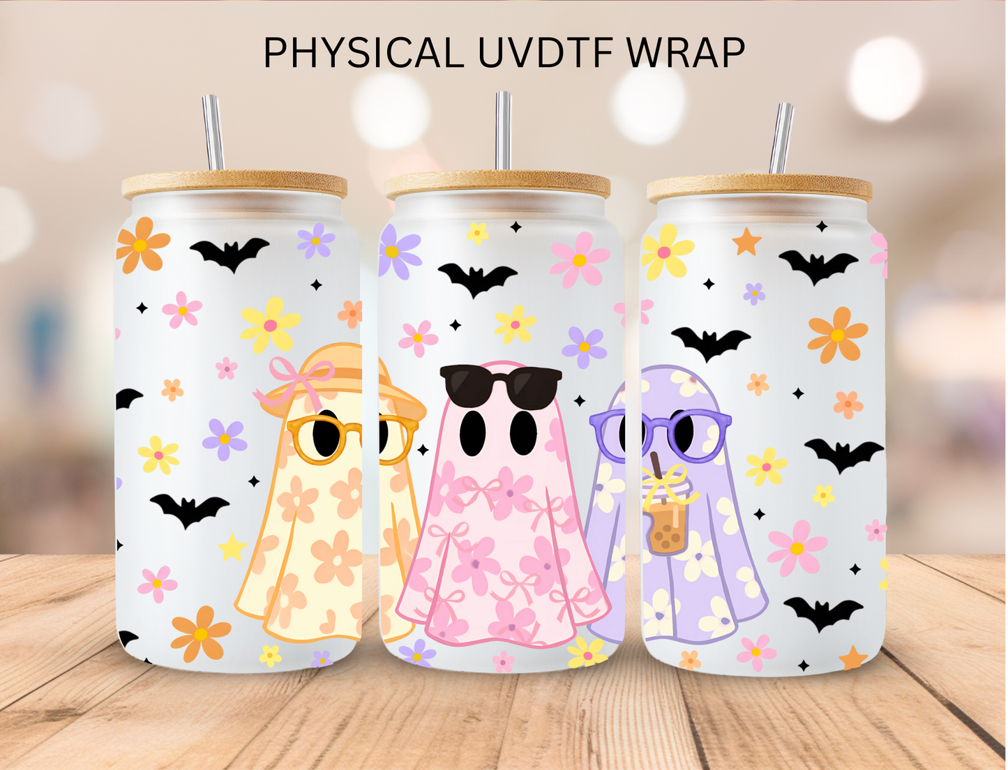Halloween Boho Ghosts - 16 oz / 20 oz Libby UV DTF Wrap