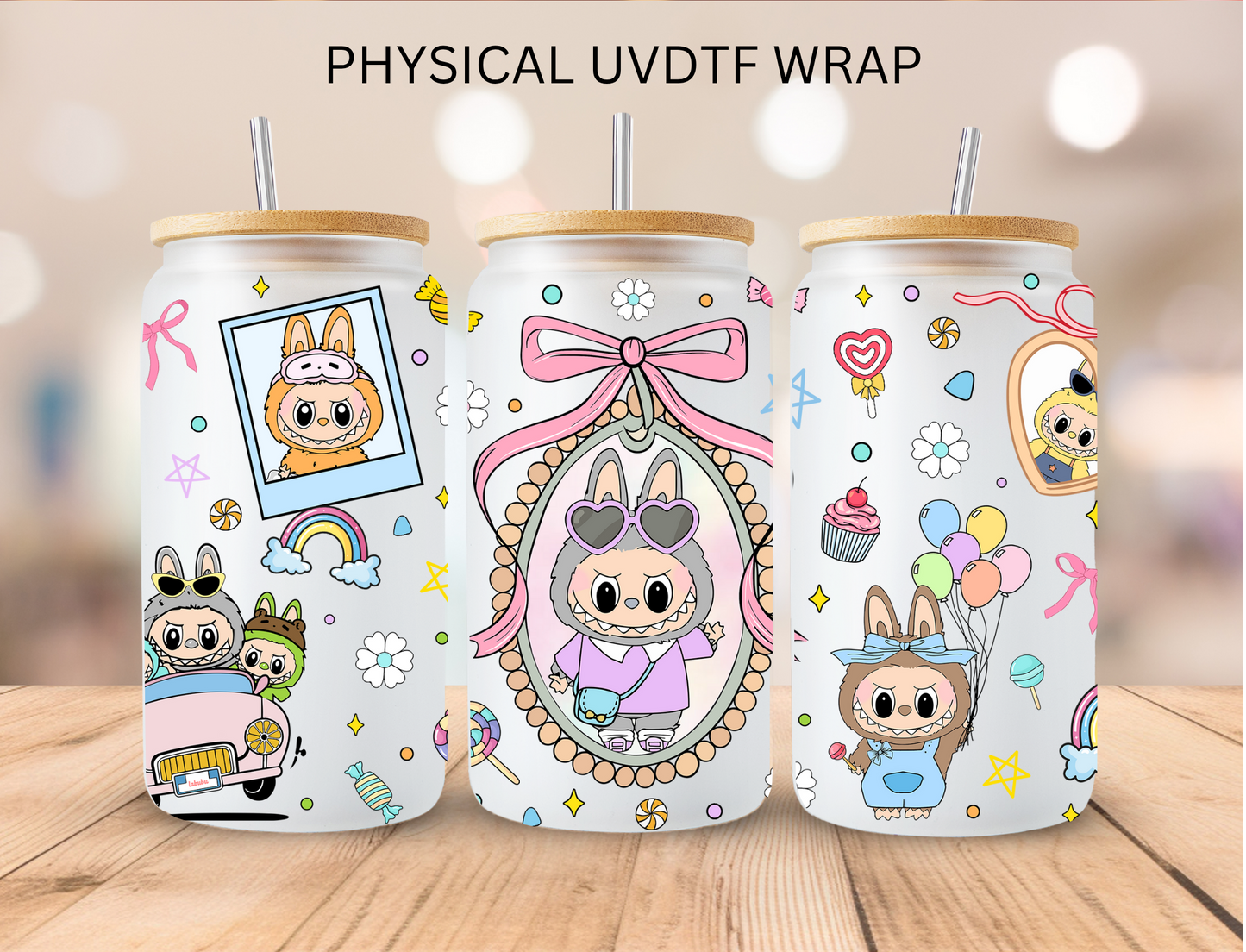 Pastel bubu Bears Portraits - 16 oz / 20 oz Libby UV DTF Wrap