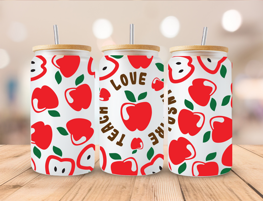School Apples Teach Love Inspire - 16 oz Libby UV DTF Wrap