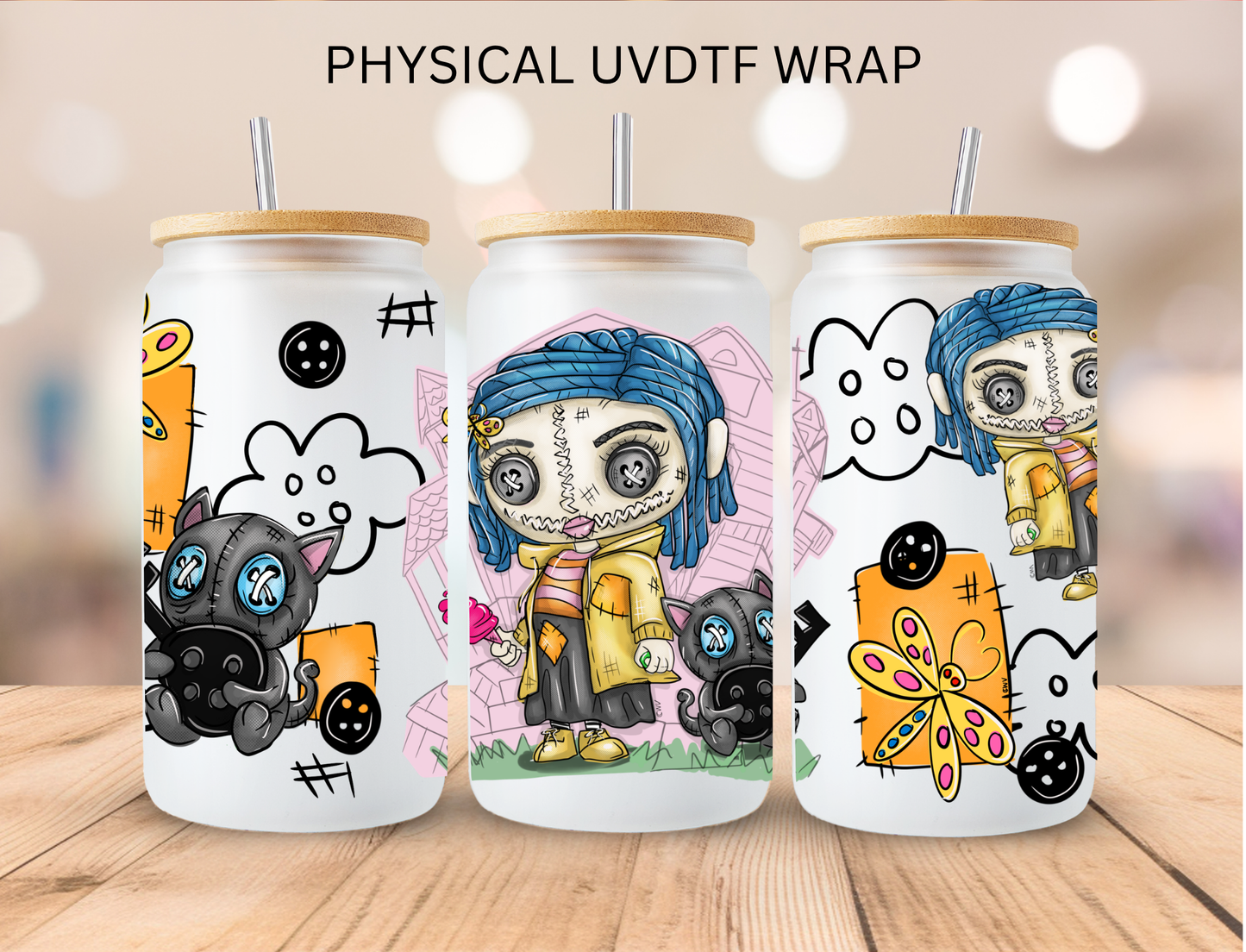 Halloween Button Eyed Girl- 16 oz / 20 oz Libby UV DTF Wrap