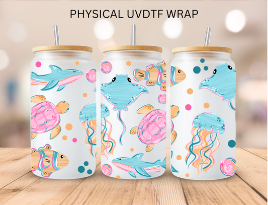 Pastel Sea Animals - 16 oz / 20 oz Libby UV DTF Wrap