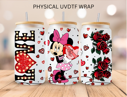 Valentines LOVE Girly Pink Mouse - 16 oz / 20 oz Libby UV DTF Wrap