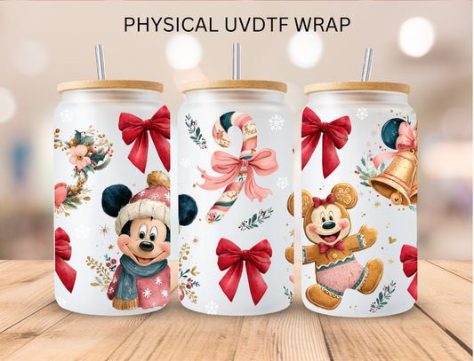 Christmas Gingerbread Mouse Bows - 16 oz / 20 oz Libby UV DTF Wrap