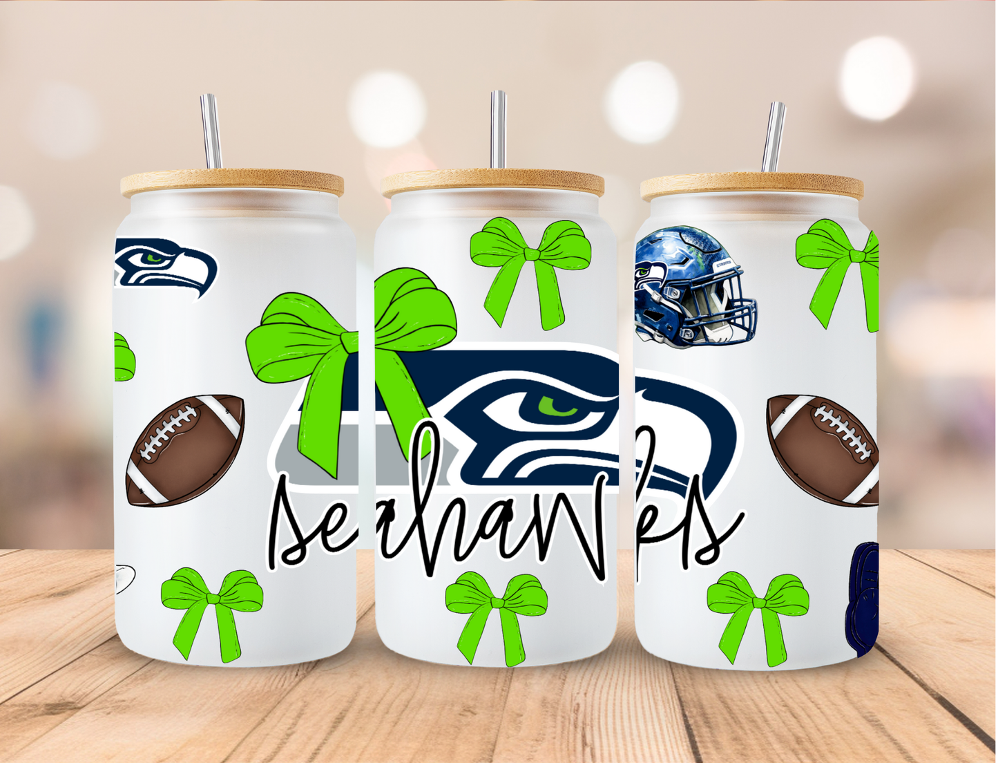 Football Sports Coquette Seahawks - 16 oz / 20 oz Libby UV DTF Wrap