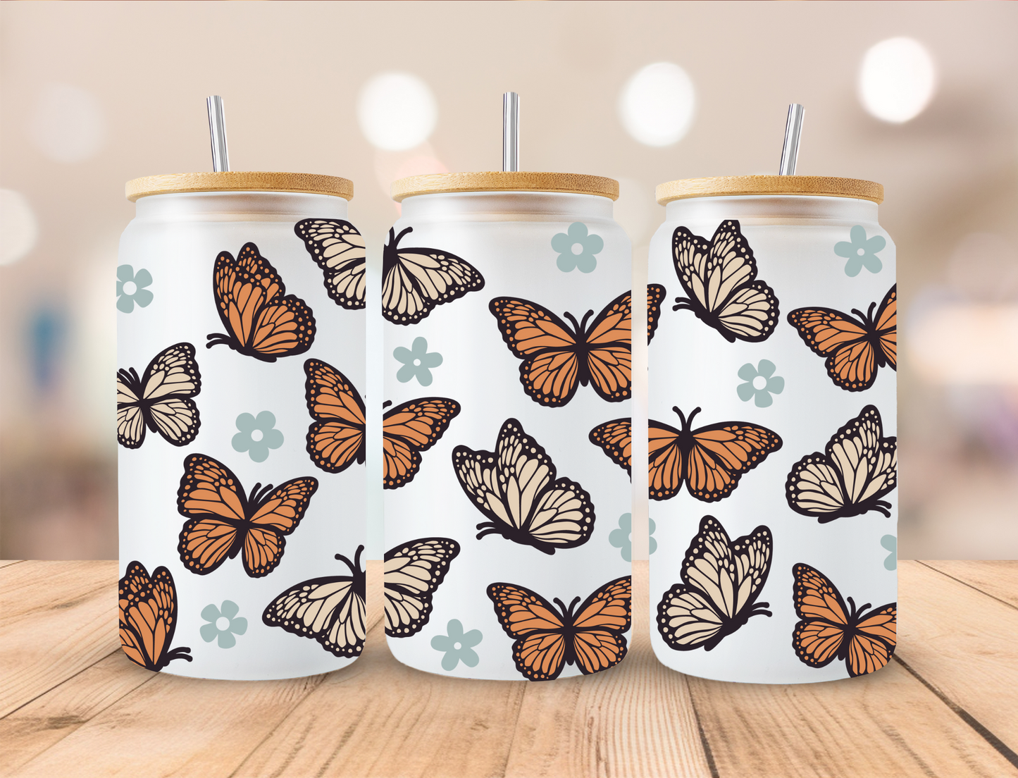 Boho Butterflies - 16 oz / 20 oz Libby UV DTF Wrap