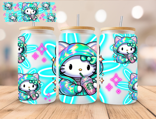 Blue Neon Kitty - 16 oz / 20 oz Libby UV DTF Wrap