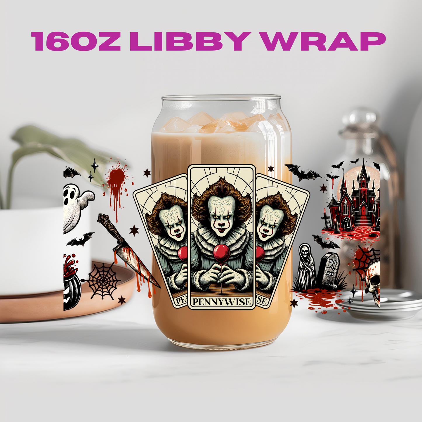 Horror Halloween Tarot Card Collection - 16 oz / 20 oz Libby UV DTF Wrap