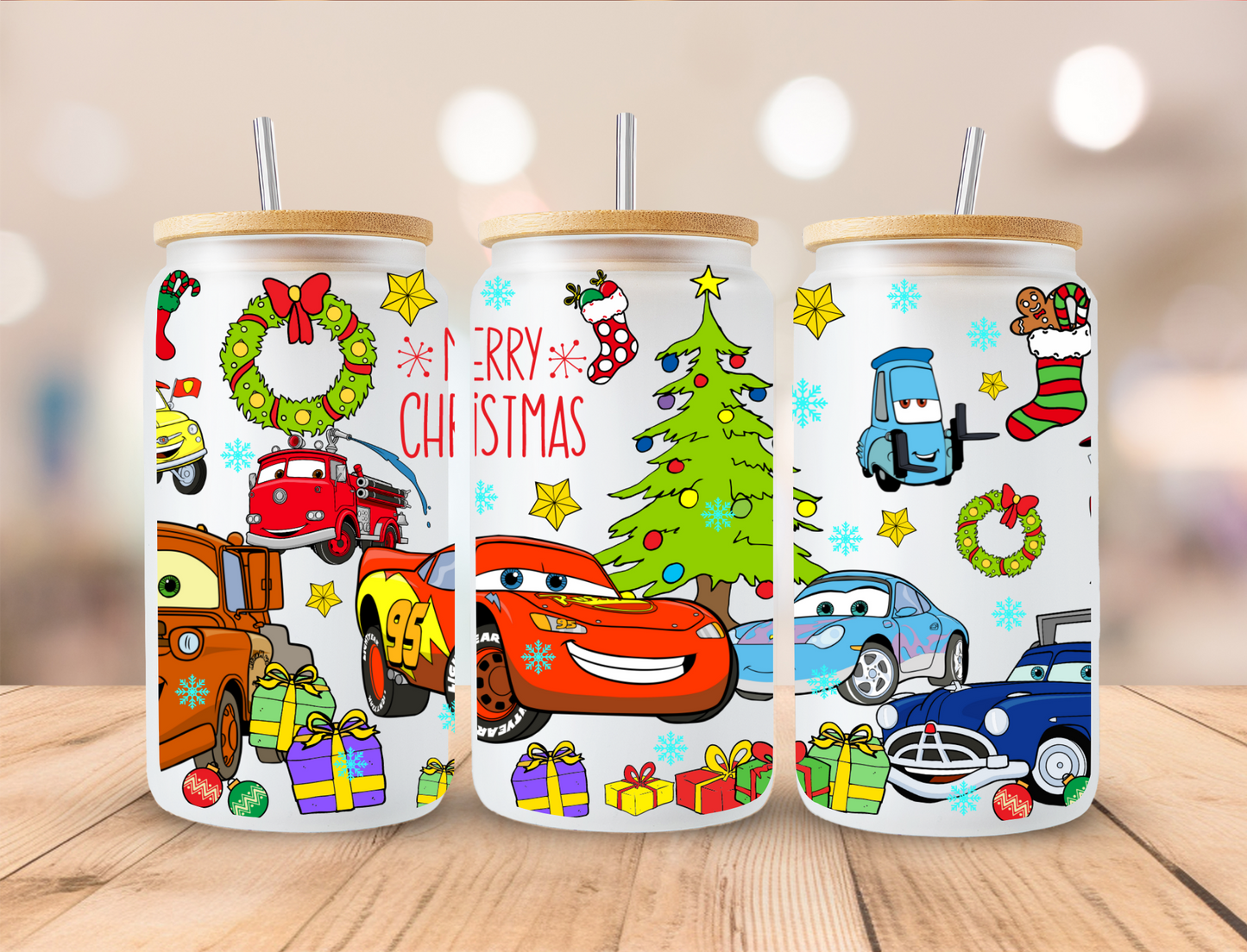 Christmas Cars - 16oz Libby UV DTF Wrap