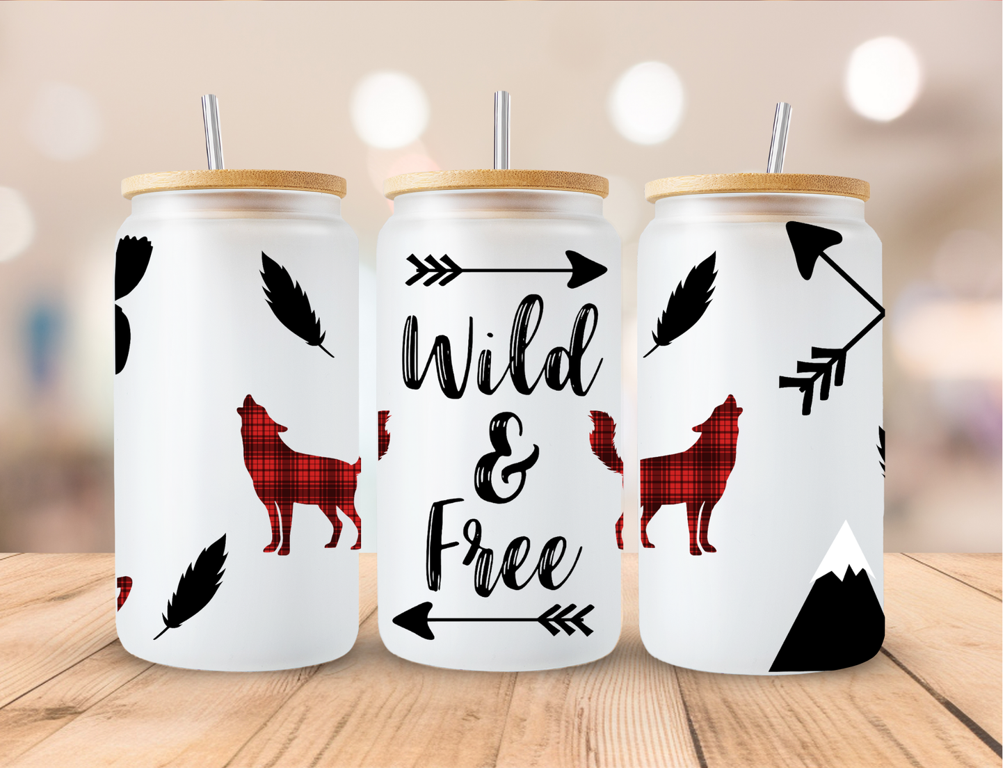 Wild And Free Wolves - 16 oz / 20 oz Libby UV DTF Wrap