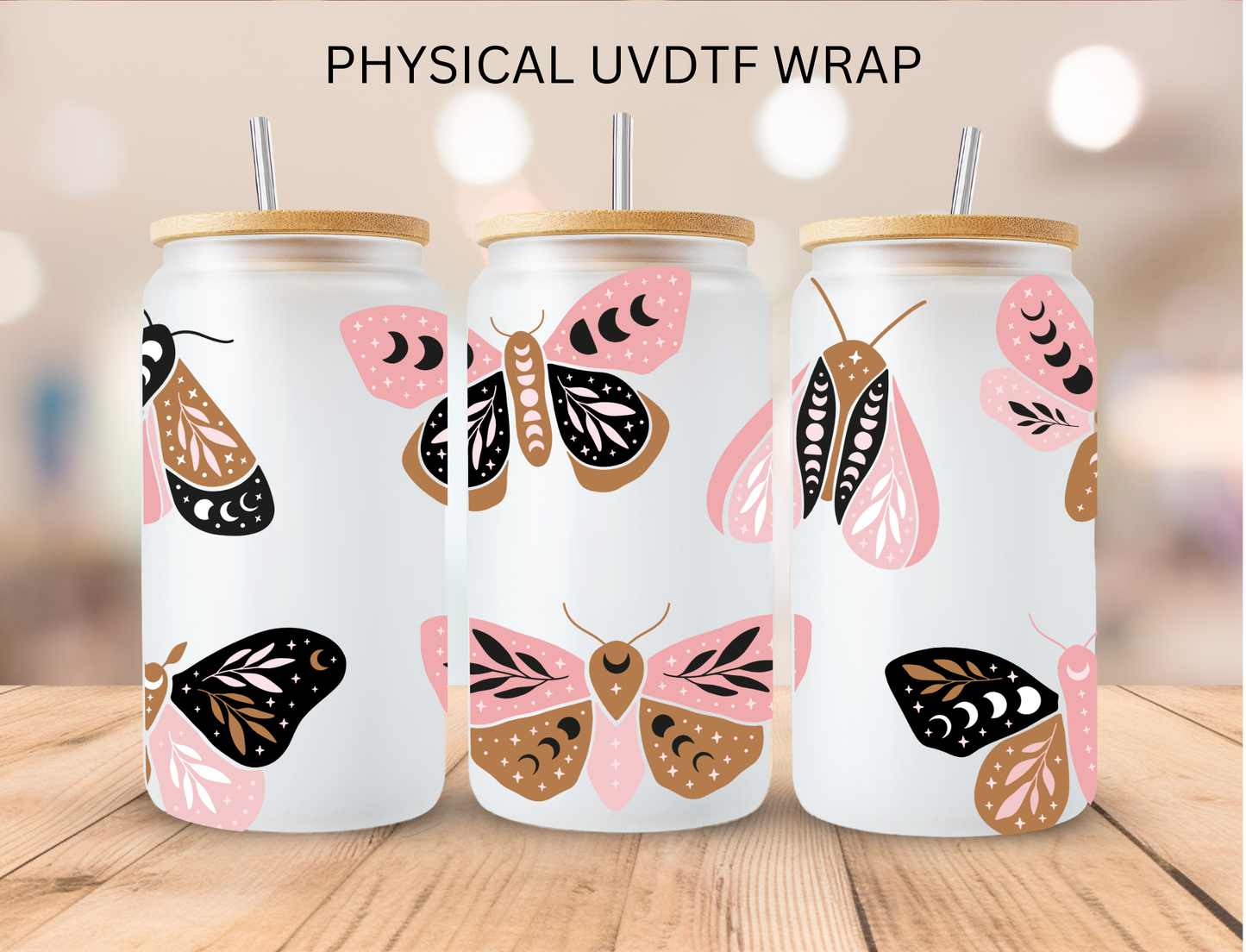 Pink n Black Butterflies - 16 oz / 20 oz Libby UV DTF