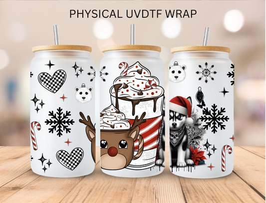 Christmas Husky Peppermint Drink - 16 oz / 20 oz Libby UV DTF Wrap