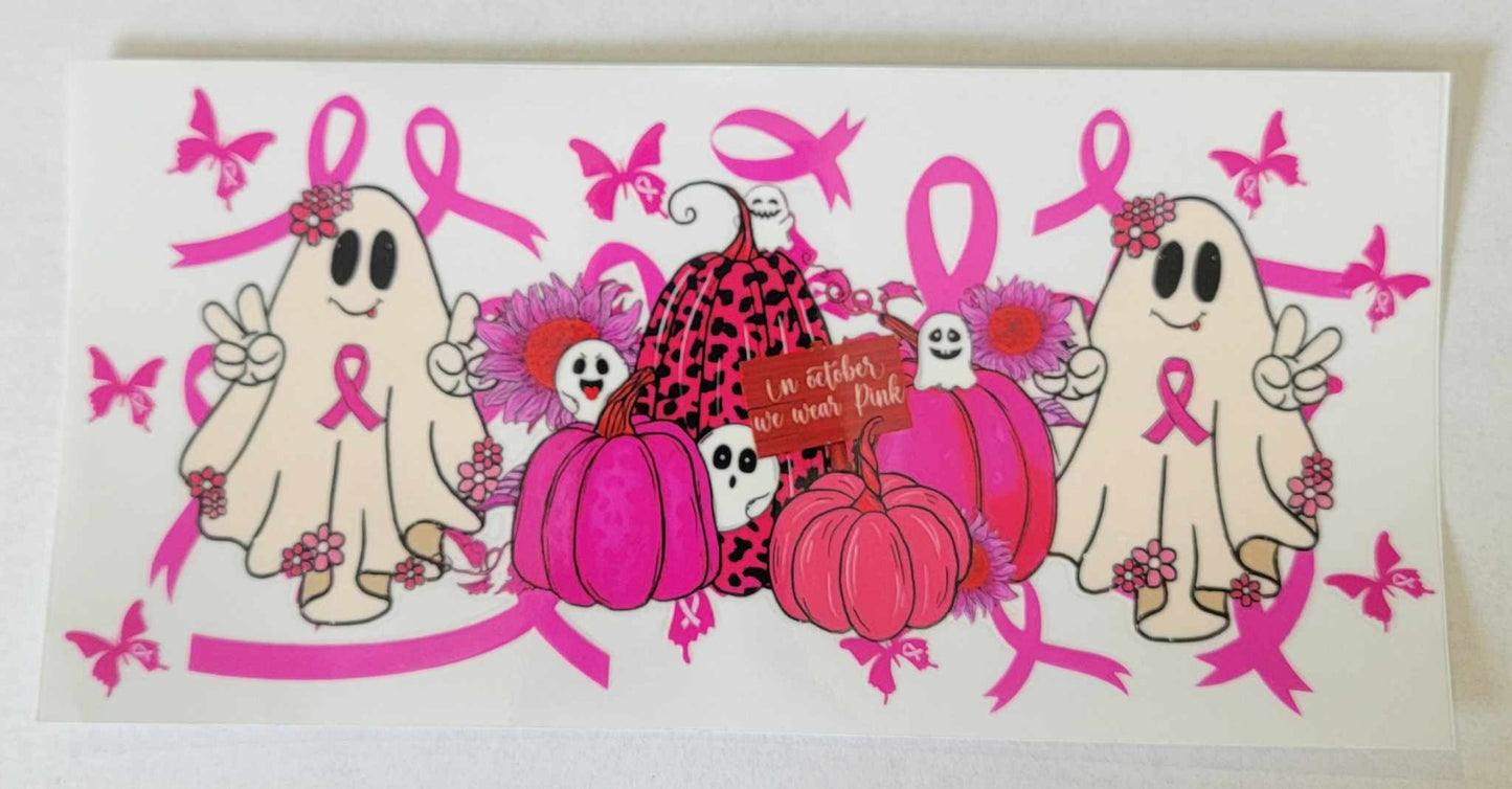 Halloween Breast Cancer Pumpkins  - 16 oz Libby UV DTF Wrap RTS