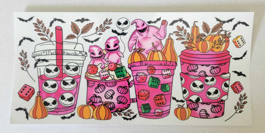 Halloween Pink Goblin Coffee - 16 oz Libby UV DTF Wrap RTS