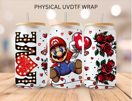 Valentines LOVE Mario - 16 oz / 20 oz Libby UV DTF Wrap