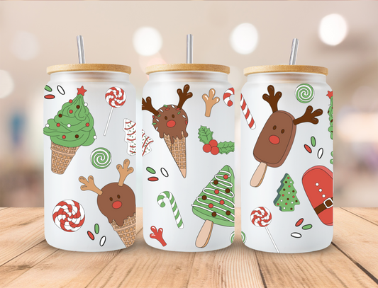 Christmas Themed Ice Cream - 16oz Libby UV DTF Wrap