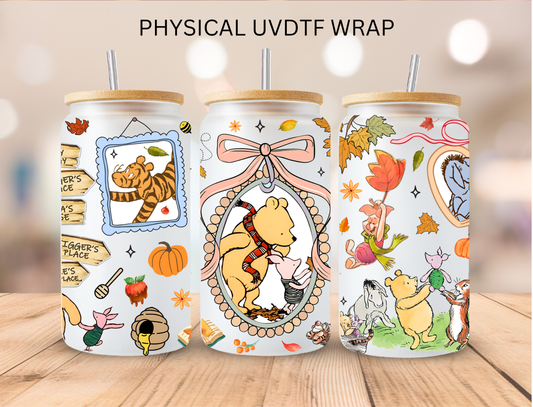 Fall Pooh Bear - 16 oz / 20 oz Libby UV DTF Wrap