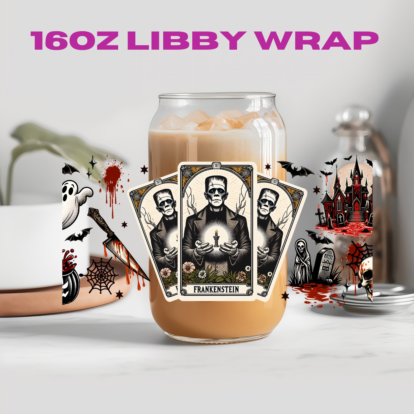 Horror Halloween Tarot Card Collection - 16 oz / 20 oz Libby UV DTF Wrap