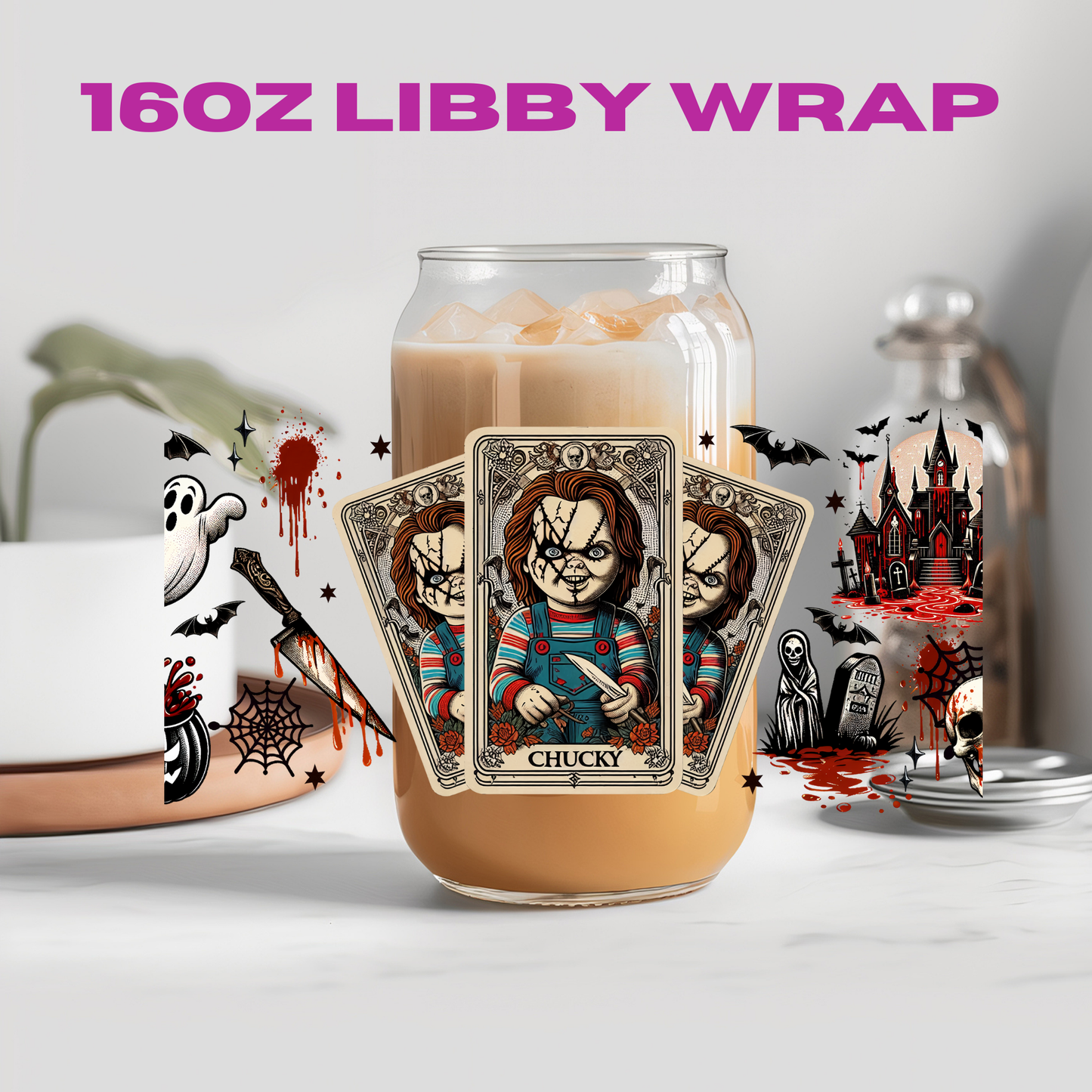 Horror Halloween Tarot Card Collection - 16 oz / 20 oz Libby UV DTF Wrap