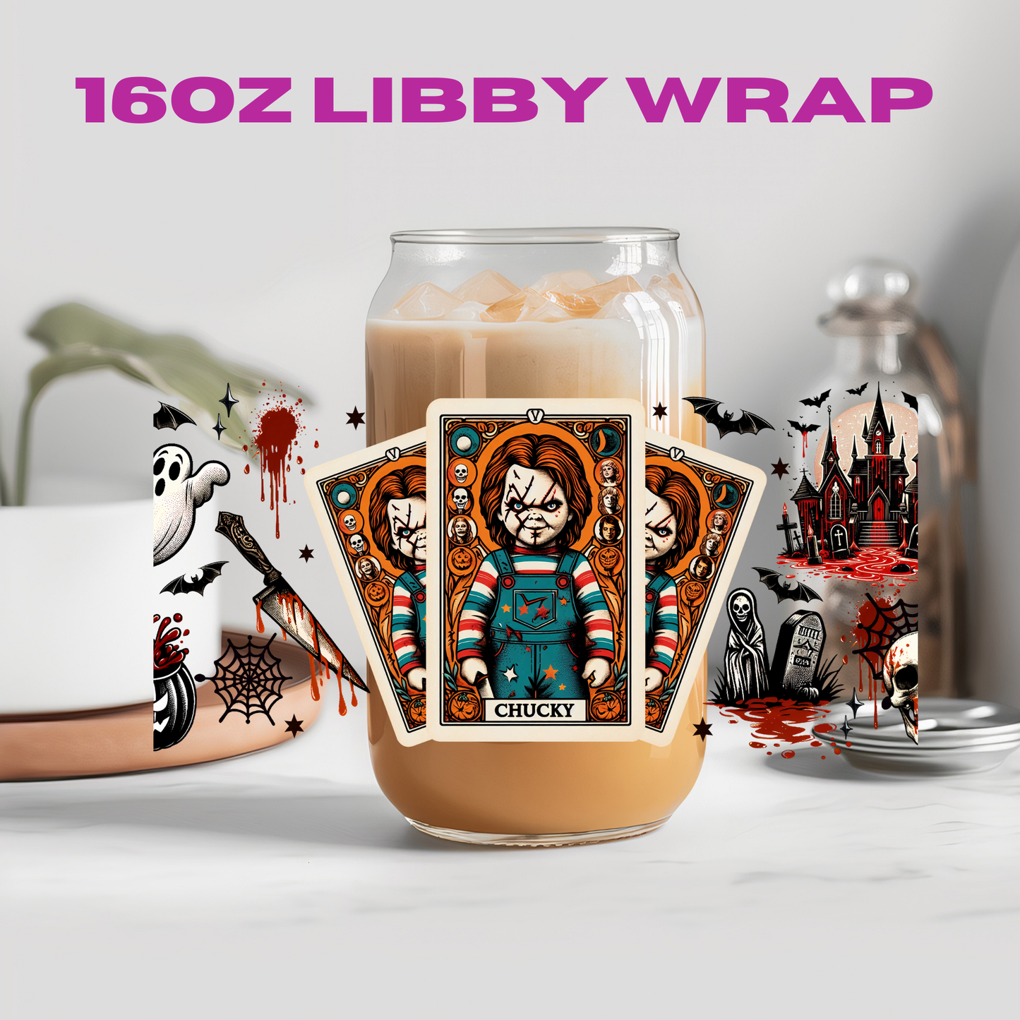 Horror Halloween Tarot Card Collection - 16 oz / 20 oz Libby UV DTF Wrap