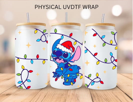 Christmas Lights Blue Alien - 16 oz / 20 oz Libby UV DTF Wrap