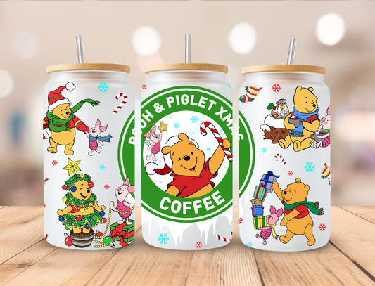 Yellow bear Coffee Christmas - 16oz Libby UV DTF Wrap RTS