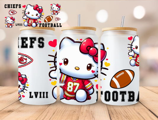 Football Chiefs kitty - 16 oz / 20 oz Libby UV DTF Wrap