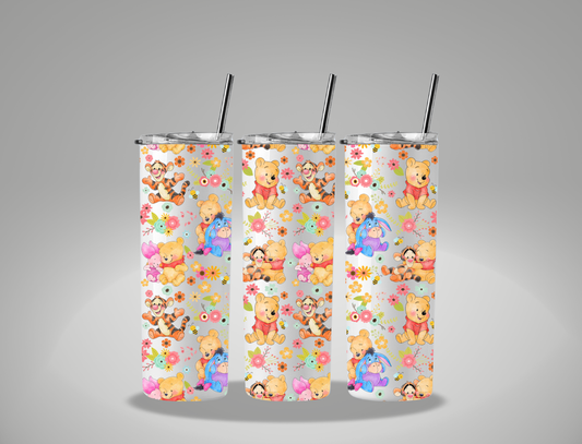 Floral Bear And Friends - 20oz Skinny Tumbler / 25 Oz Glass Tumbler Wrap